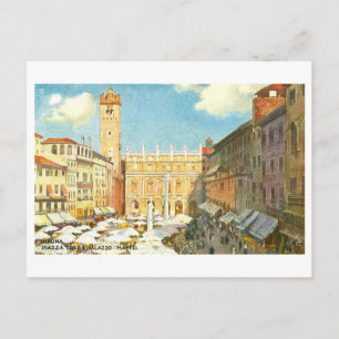 Vintage Piazza Erbe i Verona, Italien, Vykort