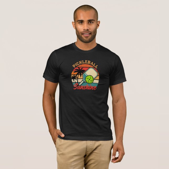 Vintage Pickleball Sunshine Klubb Retro Paddle T Shirt (Hel framsida)