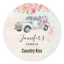 Vintage Pickup Lastbil Rustic Watercolor Candle