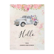 Vintage Pickup Lastbil Rustic Watercolor Hej