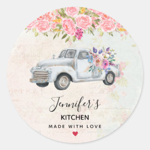 Vintage Pickup Lastbil Rustic Watercolor Kitchen Runt Klistermärke