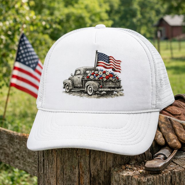 Vintage Pickup Truck Flag  Keps (Skapare uppladdad)