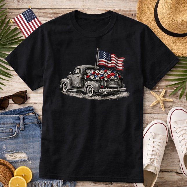 Vintage Pickup Truck Flag  T Shirt (Skapare uppladdad)