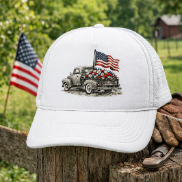 Vintage Pickup Truck Flagga Keps