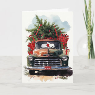 Vintage Pickup Truck Julgran Presenter Ho Ho Helgkort