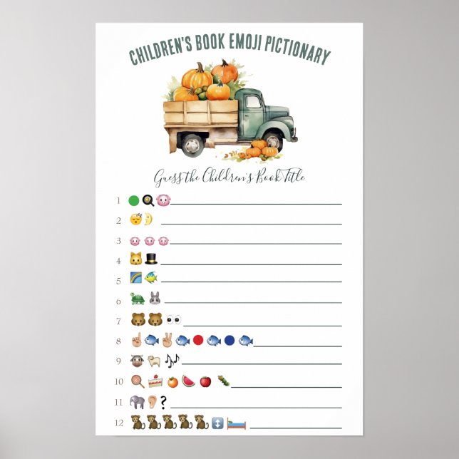 Vintage Pickupa Lastbil Emoji Baby Shower Game Poster (Framsidan)