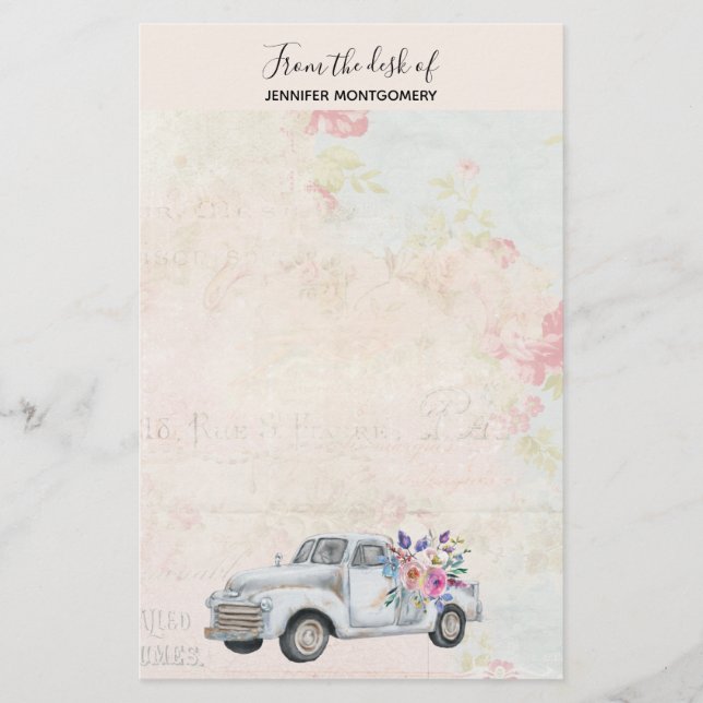 Vintage Pickupa Lastbil Rustiska vattenfärgen Brevpapper (Framsida)