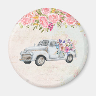 Vintage Pickupa Lastbil Rustiska vattenfärgen Magnet