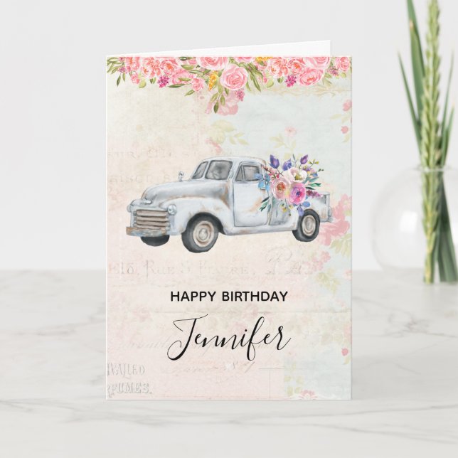 Vintage Pickupa Lastbil Rustiska vattenfärgsdagen Kort (Framsida)