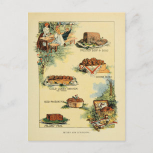 Vintage Picnic Mat Diagram från 1902 Vykort