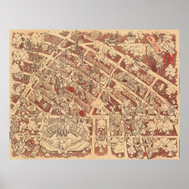 Vintage Pictorial Beverly Hills Map Poster 1974 (Framsidan)