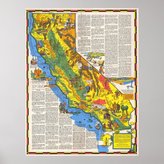Vintage Pictorial California Map Poster 1938 (Framsidan)