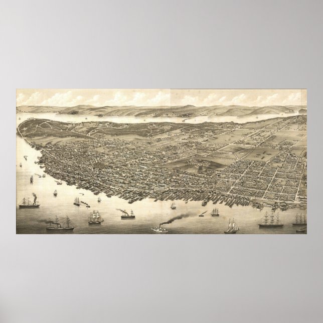 Vintage Pictorial Karta från Halifax (1879) Poster (Framsidan)