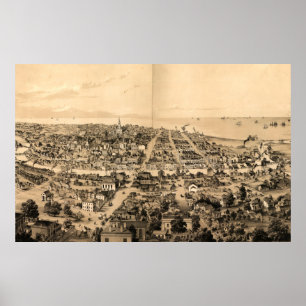 Vintage Pictorial Karta från Milwaukee WI (1854) Poster