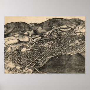 Vintage Pictorial Karta i Aspen Colorado (1893) Poster