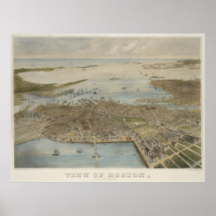 Vintage Pictorial Karta i Boston (1870) (2) Poster