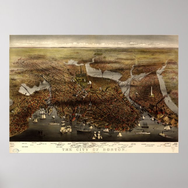 Vintage Pictorial Karta i Boston (1873) Poster (Framsidan)