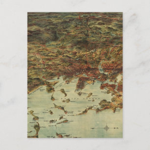 Vintage Pictorial Karta i Boston (1905) Vykort