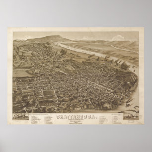 Vintage Pictorial Karta i Chattanooga (1886) Poster