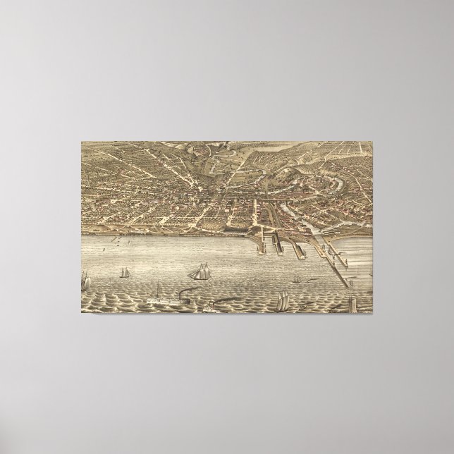 Vintage Pictorial Karta i Cleveland (1877) Canvastryck (Framsida)