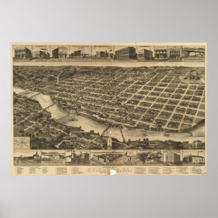 Vintage Pictorial Karta i Columbus Georgia (1886) Poster