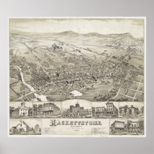 Vintage Pictorial Karta i Hackettstown NJ (1883) Poster