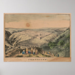 Vintage Pictorial Karta i Jerusalem Israel (1846) Poster