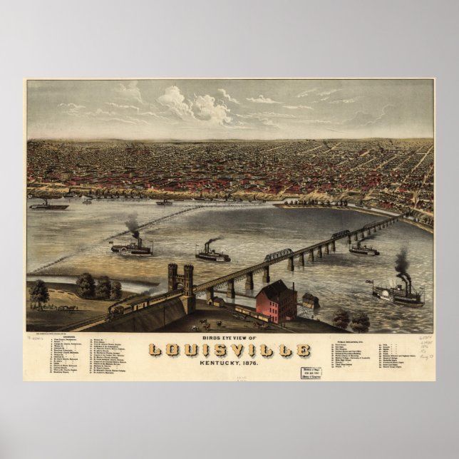 Vintage Pictorial Karta i Louisville (1876) Poster (Framsidan)