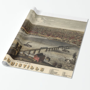 Vintage Pictorial Karta i Louisville (1876) Presentpapper