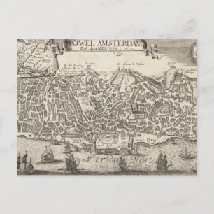 Vintage Pictorial Karta i New York City (1672) Vykort