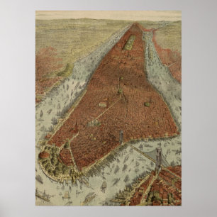 Vintage Pictorial Karta i New York City (1879) 2 Poster