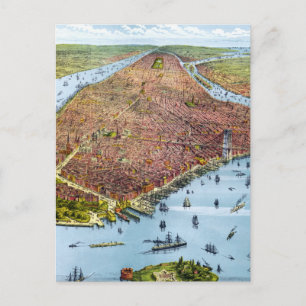 Vintage Pictorial Karta i New York City (1879) Vykort