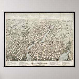 Vintage Pictorial Karta i Pawtucket RI (1877) Poster
