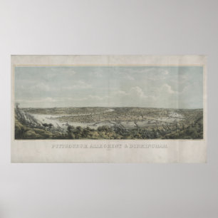Vintage Pictorial Karta i Pittsburgh PA (1871) Poster