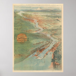 Vintage Pictorial Karta i Portland OR (1896) Poster