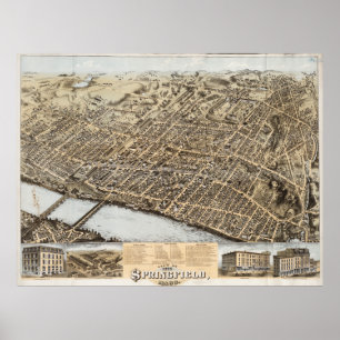 Vintage Pictorial Karta i Springfield MORSA (1875) Poster