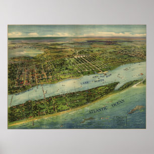Vintage Pictorial Karta i Väster Beach (1915) Poster