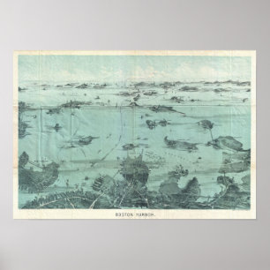 Vintage Pictorial Karta of Boston Harbour (1897) Poster