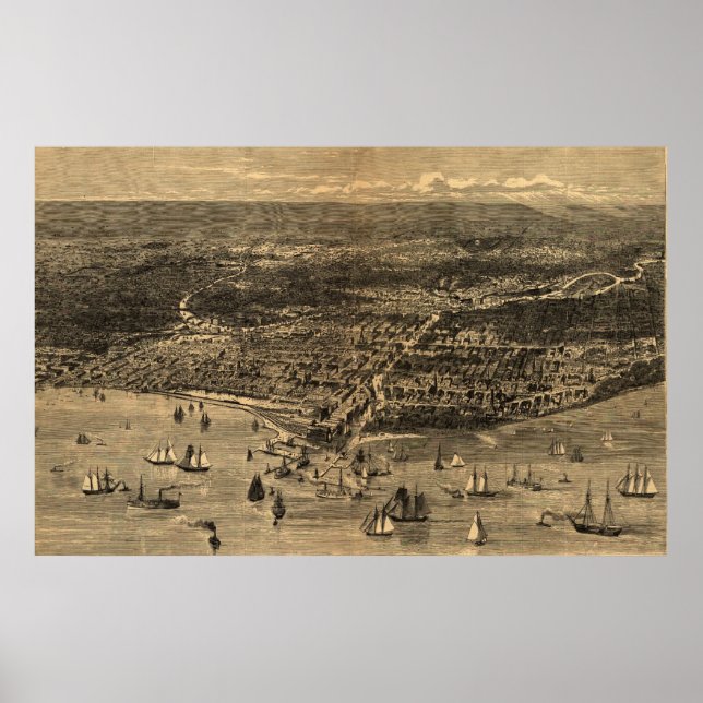 Vintage Pictorial Karta of Chicago (1871) Poster (Framsidan)