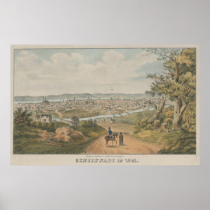 Vintage Pictorial Karta of Cincinnati OH (1841) Poster