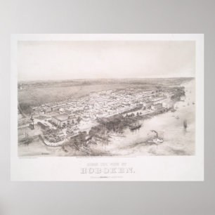 Vintage Pictorial Karta of Hoboken NJ (1860) Poster