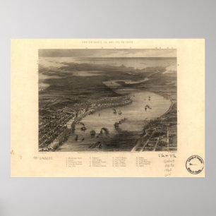 Vintage Pictorial Karta of New Orleans (1863) Poster