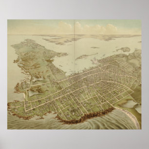 Vintage Pictorial Karta of Newport RI (1878) Poster