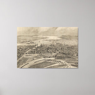 Vintage Pictorial Karta of Providence RI (1896) Canvastryck