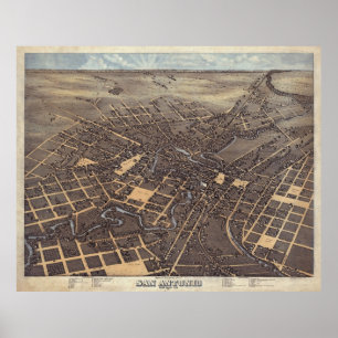 Vintage Pictorial Karta of San Antonio TX (1873) Poster