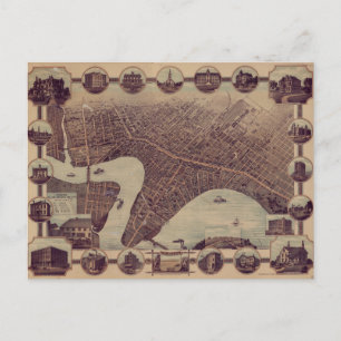 Vintage Pictorial Karta of Winnipeg Kanada (1884) Vykort