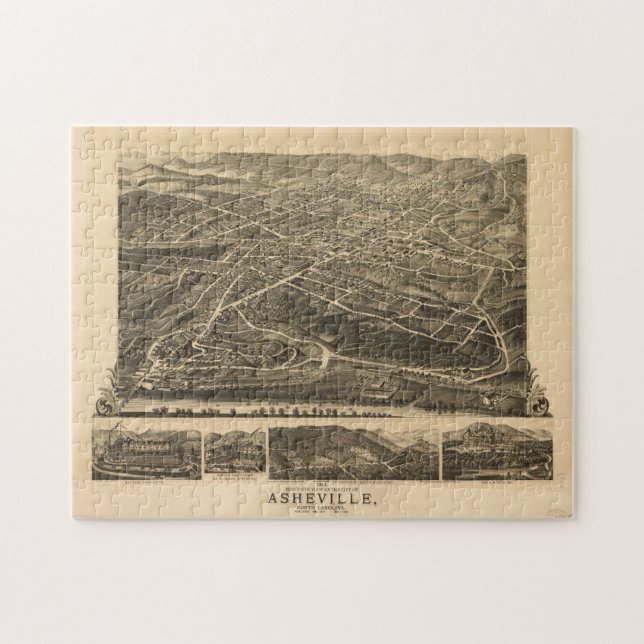 Vintage Pictorial Karta vid Asheville NC (1891) Pussel (Horisontell)