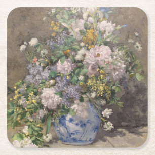 Vintage Pierre Auguste Renoir Vår Bouquet Underlägg Papper Kvadrat