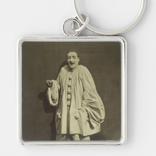 Vintage Pierrot Clown Fyrkantig Silverfärgad Nyckelring (Framsidan)