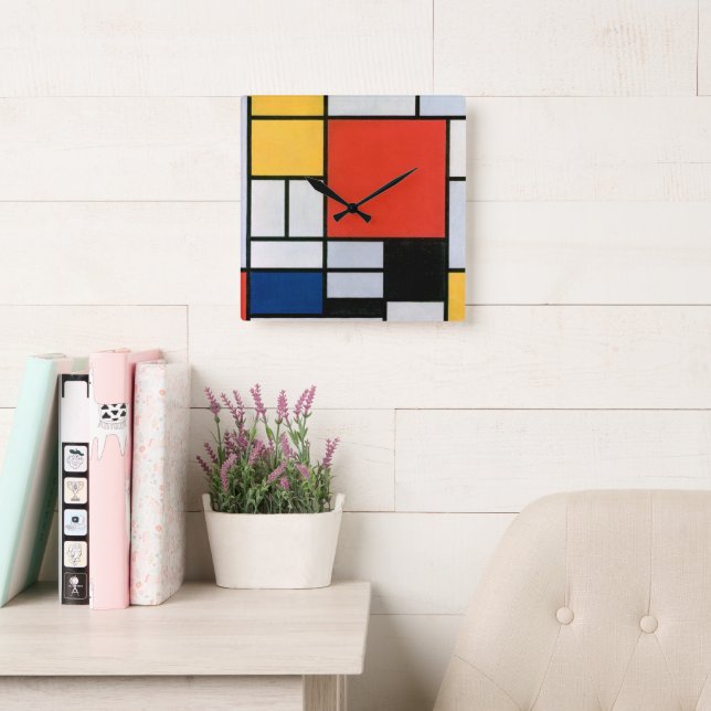 Vintage Piet Mondrian-sammansättning, retro Fyrkantig Klocka (Läsesal)